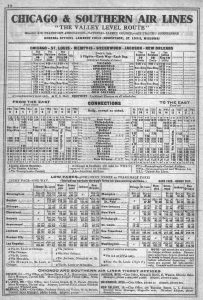 A Chicago & Southern schedule from 1939 (prior to suspension of Springfield service). Note the four-minute turnaround time in Springfield. (Courtesy Phil Shadid)