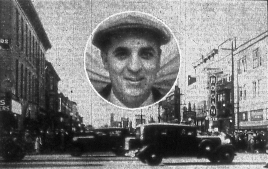 Shooting victim Edris Mabe (inset) and scene at Sixth and Washington streets following fatal confrontation on Easter Sunday 1935