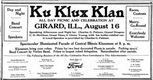 Illinois State Journal advertisement, Aug. 15, 1924 (S. Glenn Young was a controversial Southern Illinois Klan leader.)