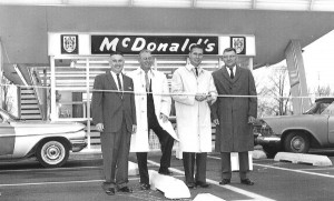 John Mack Sr., far right, as Mayor Lester Collins formally opens MacArthur Boulevard McDonald's, 1961 (Lithuanians in Springfield)