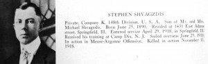 Stephen Shvagdis' entry in the Honor Book of Sangamon County, 1917-19.