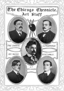 The art staff of the Chicago Chronicle, 1903; Alfred Harkness, top right. 