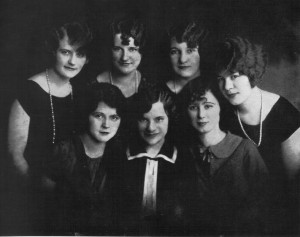 The beautiful Bertha (Yates) Adams, right edge, back row, with friends from St. Vincent de Paul Church, circa 1930. (Lithuanians in Springfield, Illinois)