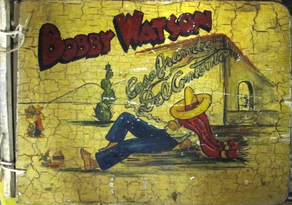 Cover of Watson's photo album, drawn and colored by a friend. The title reads "Casa Grande Del Contento"