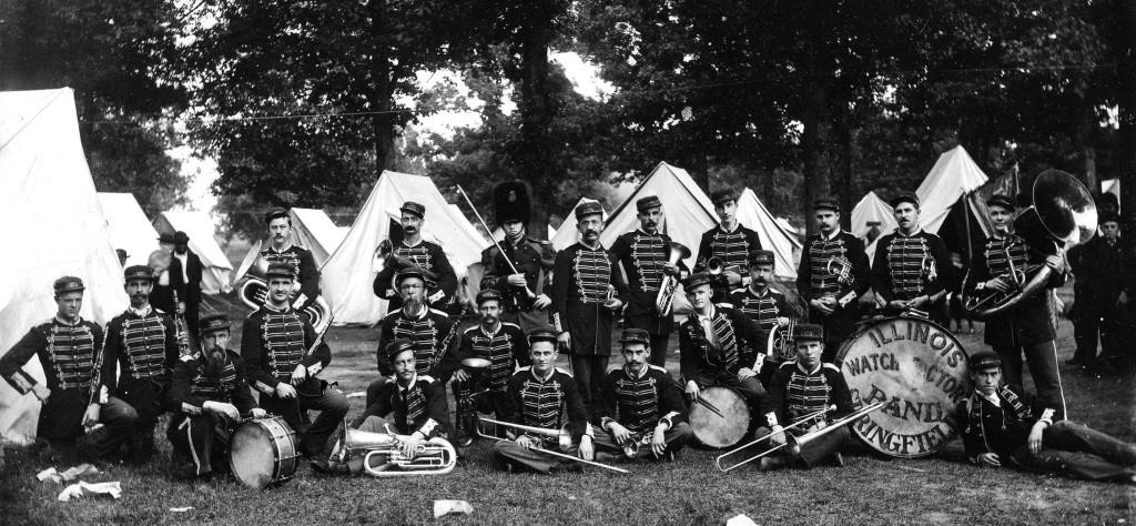 Illinois Watch Co. Band, circa 1900. Louis Lehmann is standing center, just right of the drum major. (Sangamon Valley Collection)