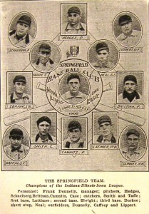 Springfield Senators, 1905; player-manager Frank Donnelly in center. (Center text says "Champions for 1905," but the Senators actually finished third in the league that year.) (Sangamon Valley Collection)