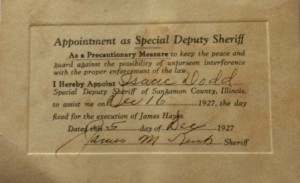 Isaac Dodd of the New Berlin area attended the Hayes execution as a special deputy sheriff. The admission pass is signed by Sheriff James Kent. (Contributed by Gene Dodd)