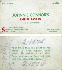 Front and reverse of Connors' business card, ca. early 1940s (Rob Paul)
