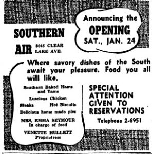 Grand opening ad for the Southern Air restaurant, Jan. 21, 1948 (SJR)