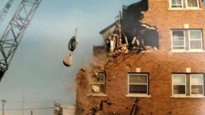 A wrecking ball strikes the Palmer Hotel (PHoto courtesy William Cellini Jr.)