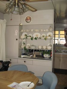 Pass-through steel shelving and cabinet in Bryan Weinhoeft's Lustron home. (SCHS)