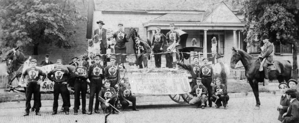 Horseshoers Union Local 68, ready for a parade in the 1890s (Sangamon Valley Collection)