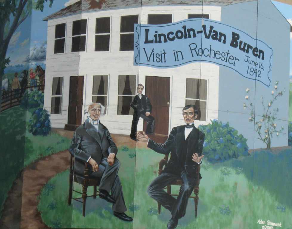 Mural on Illinois 29 grain silo commemorates the Lincoln-Van Buren meeting (SCHS photo)