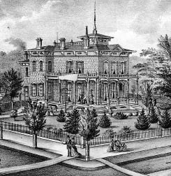 Original Springfield Hospital building, North Grand Avenue on left, Fifth Street on right.
