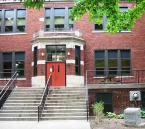 Monument (bottom right) at Dubois School