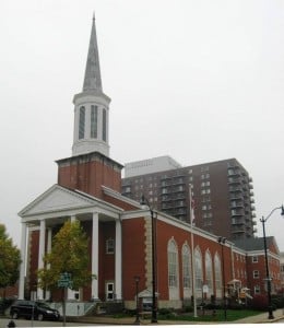 Central Methodist Church with Lincoln Towers in background (SCHS photo)