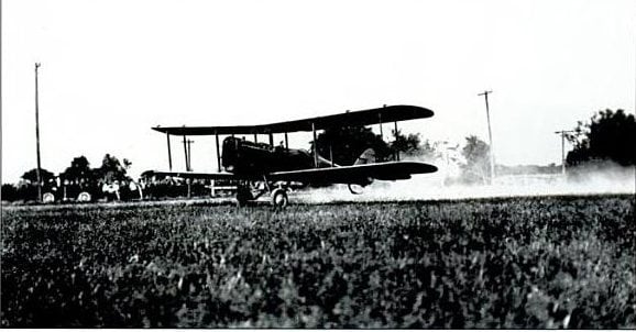 The first official airmail flight, April 15, 1926, from what was then Bosa Field (later Lindbergh Field) west of Springfield. The pilot was Charles Lindbergh. (Sangamon Valley Collection, reprinted in Springfield Aviation by Job Conger, Arcadia Publishing, 2008)