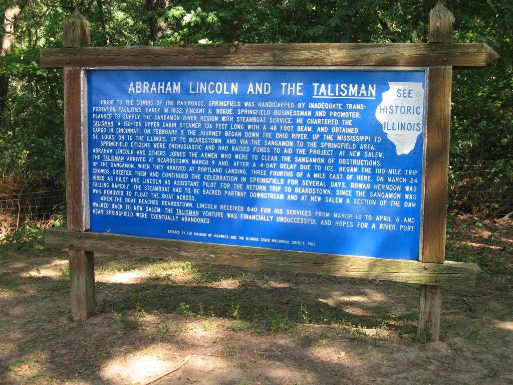 A marker at the northbound rest area on Interstate 55 east of Springfield remembers the Talisman's voyage.