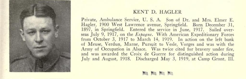 Honor Book of Sangamon County, 1919. (Published before Hagler's death in Paris.)