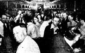 Sangamon Ordnance Plant employees on the Illinois Terminal's first special train to the plant, Sept. 2, 1942 (Illinois State Journal)