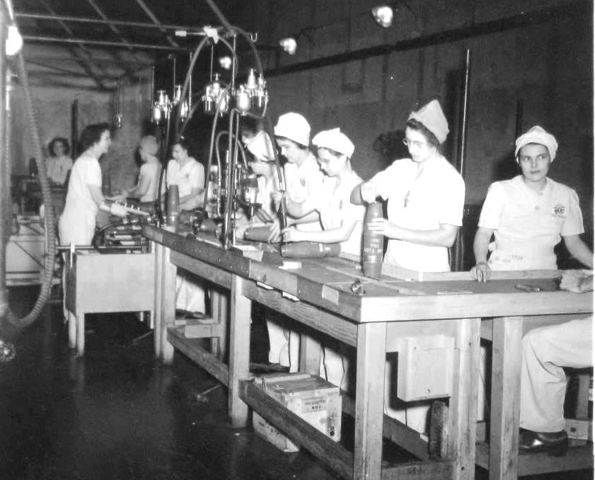 'WOWs' (Women Ordnance Workers) prepare boosters at the Sangamon Ordnance Plant (Sangamon Valley Collection)