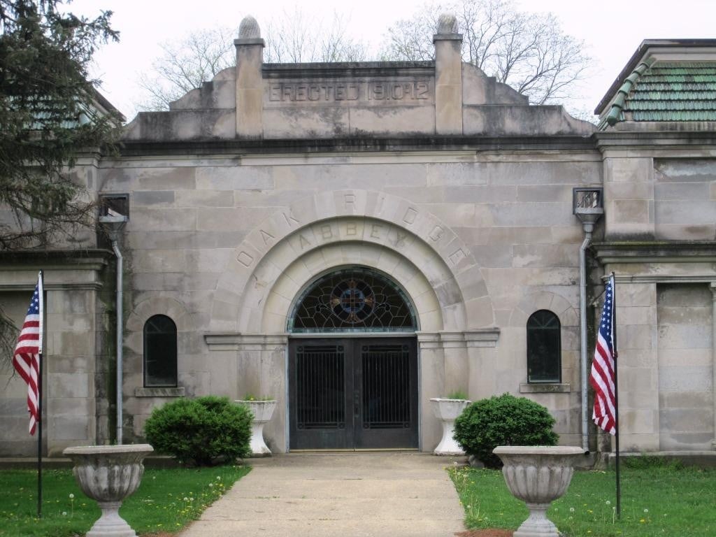 Entrance to Oak Ridge Abbey, 2016, showing recently repaired stained-glass decor. (SCHS photo)