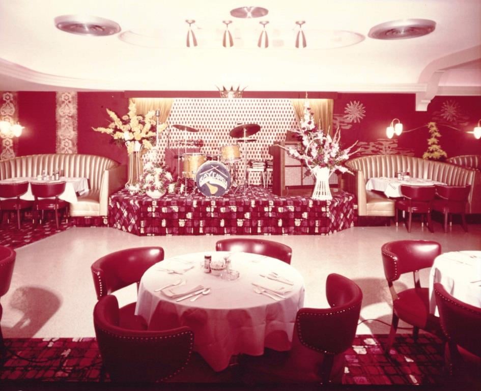 The Mill's dance floor, with the Ray Cappella Trio set up on the bandstand (Sangamon Valley Collection)