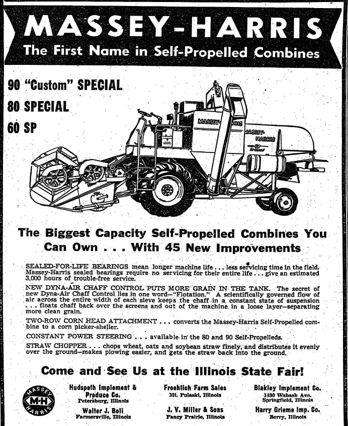 Massey-Harris shows its self-propelled combine at the 1955 Illinois State Fair