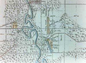 Contemporary map shows Camp Butler in relation to Jamestown (Riverton) (Sangamon Valley Collection)