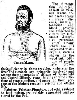 Part of an ad for Holman's Fever and Ague Pad, 1879 (Courtesy State Journal-Register)