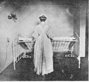 Patient rooms featured innovative flip-up beds. 