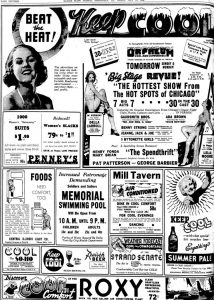 Full page of "Beat the Heat ads, July 10, 1936 Illinois State Journal (Courtesy SJ-R)