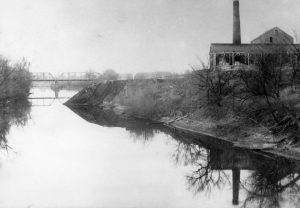 The Columbia Paper Mill overlooked the Sangamon River near Riverton for decades. The site also had held a lumber mill, furniture factory and distillery, The paper mill was demolished in 1903, and an electric railway power plant built there. (Sangamon Valley Collection)